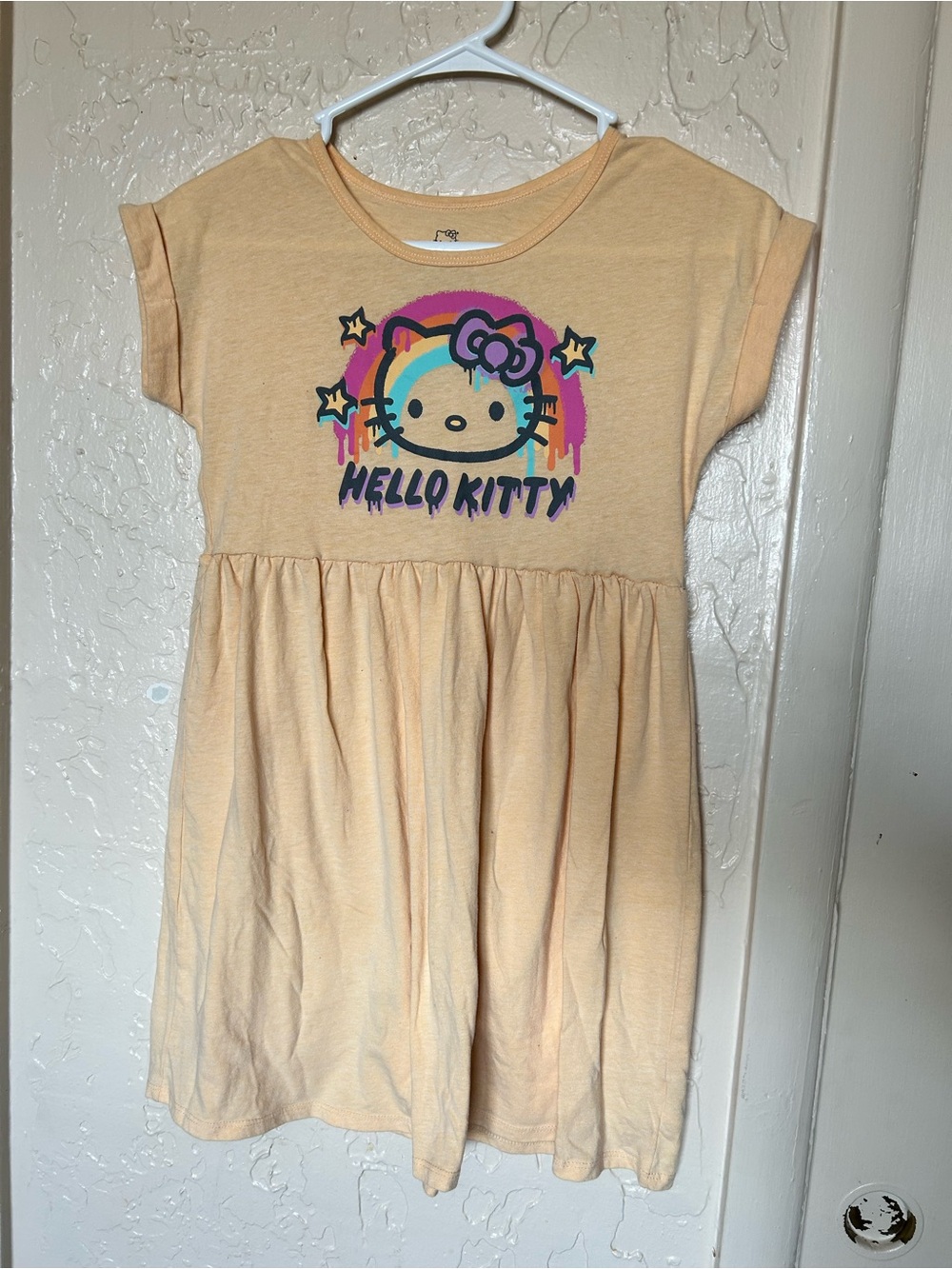 Hello Kitty Pale Yellow Short Sleeve Gathered Skirt Dress